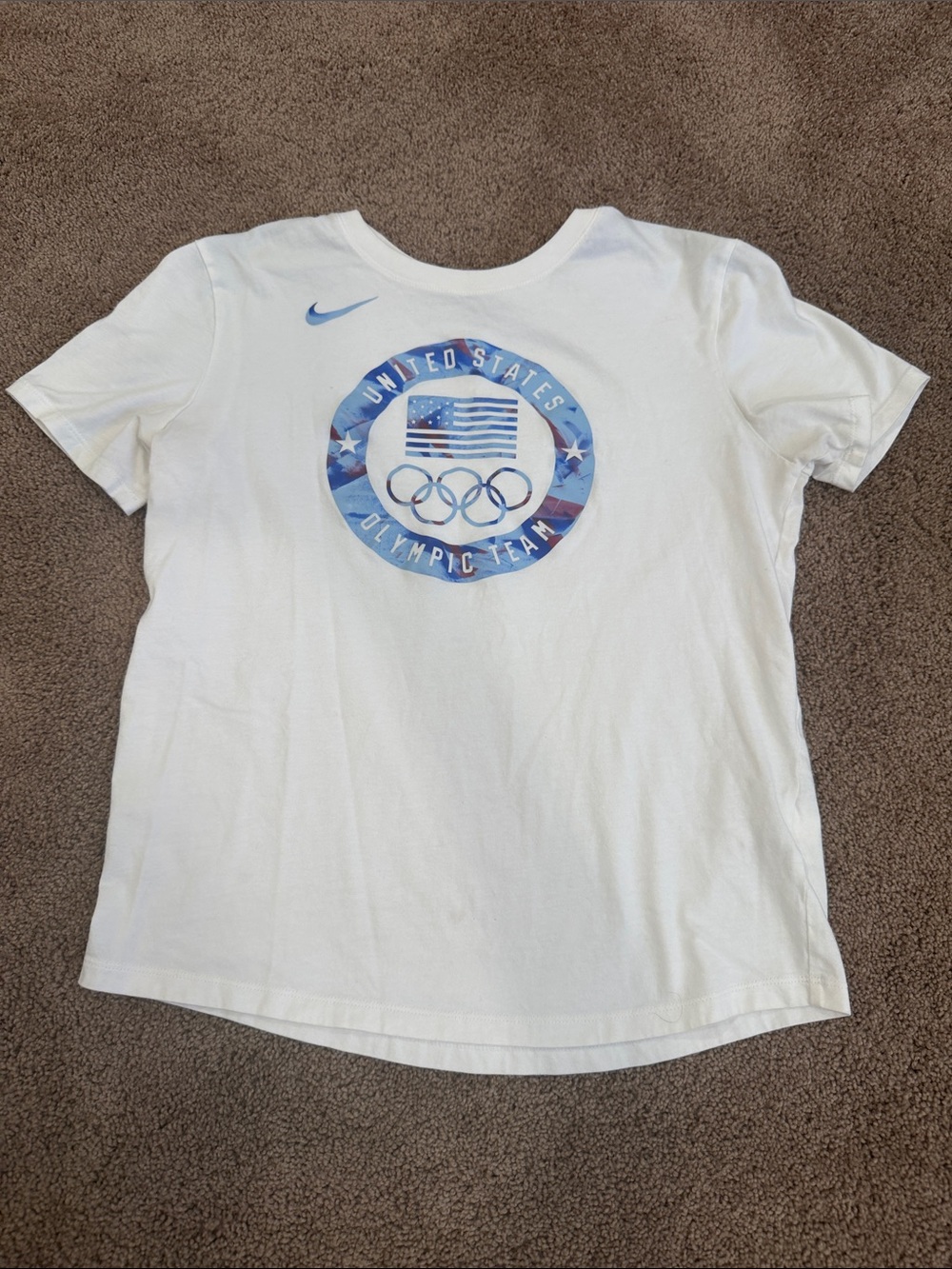 Nike White United States Olympic Team Tee with Blue Graphic